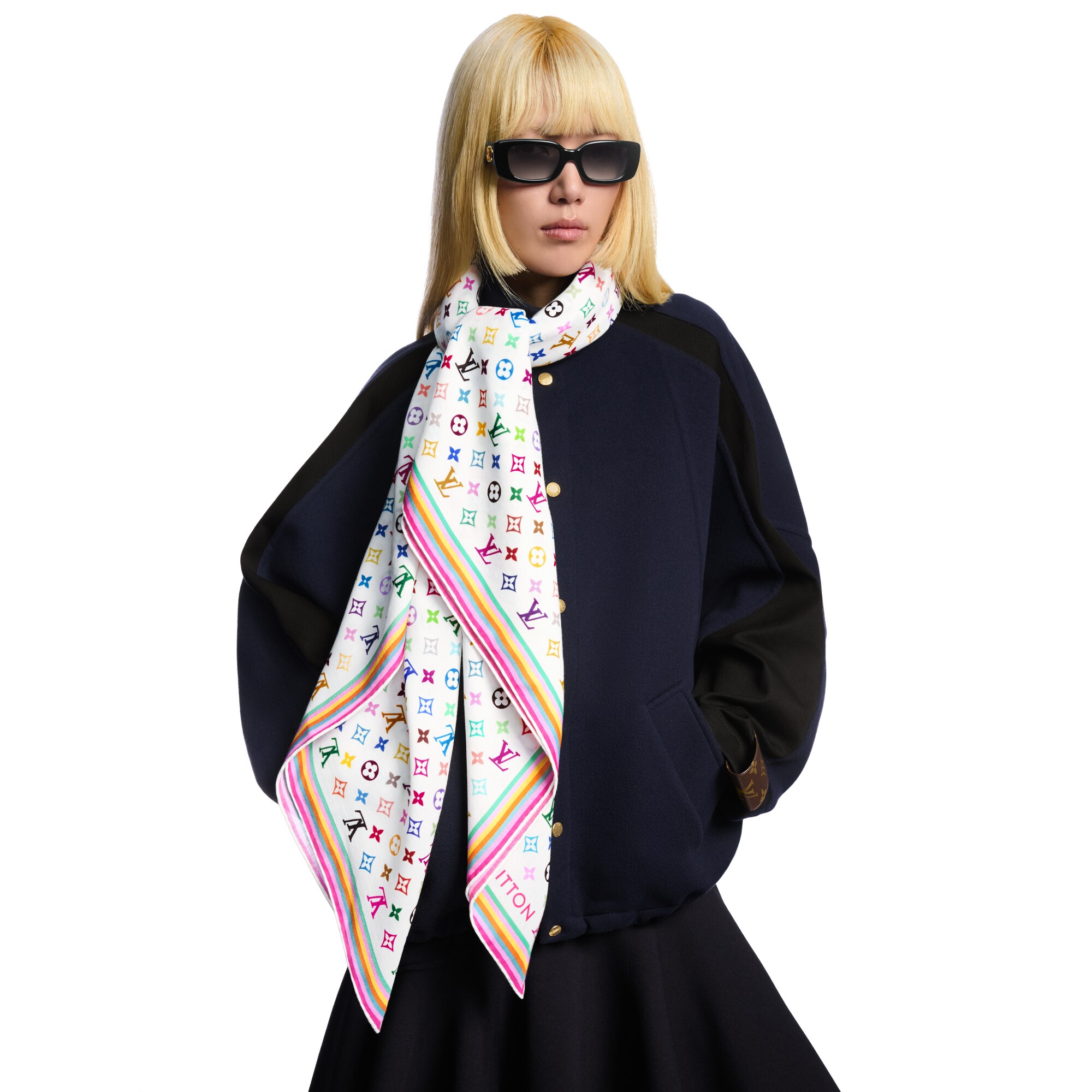 LV x TM Monogram Multicoloured Shawl - Luxury S00 White | LOUIS
